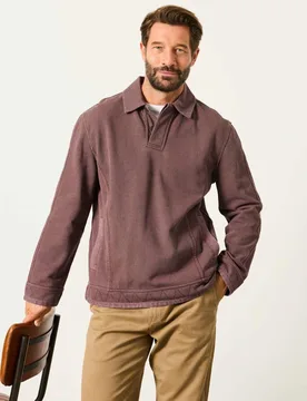 Pure Cotton Button Neck Airlie Sweatshirt Plum male - Fatface - FashionsVida