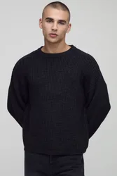 Mens Boxy Fit Ribbed Knitted Jumper - Charcoal - Size Small