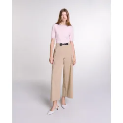 Pantalón ancho de mujer con cintura elástica y hebilla ajustable