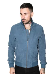 Mens Retro Goat Suede Varsity Bomber Jacket-Athens - Blue - Size Medium