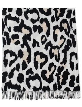 Women's Leopard Print Scarf with Fringe in Black - Black - Size: One Size - PEACH ACCESSORIES - FashionsVida