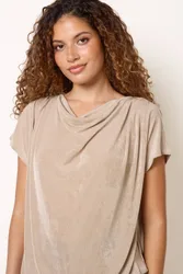 Women's Beige Short Sleeve Slip On Cowl Neck Top Size: Small/Medium - Beige - Size: S/M
