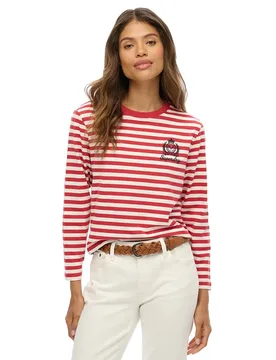 Maglietta A Maniche Lunghe Country Club Stripe Red Stripe XS - Superdry - FashionsVida