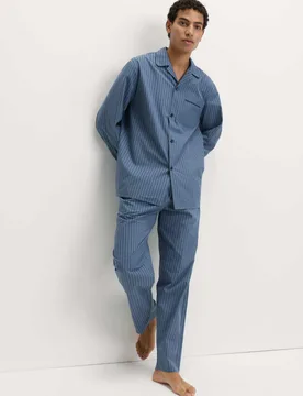 Pure Cotton Striped Pyjama Set Blue male - M&S - FashionsVida