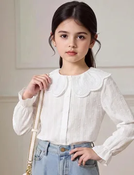 Blusa blanca de manga larga con cuello pan, estilo preppy casual versátil y lindo para niña, camisa con volantes, para la vuelta al colegio, otoño - Shein - FashionsVida