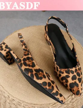 Nuevos Zapatos de Tacón Grueso con Punta Afilada y Correa Trasera con Estampado de Leopardo Marrón para Mujer, Elegantes Zapatos de Tacón Alto de 3 - Shein - FashionsVida