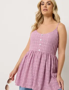 Women's Broderie Anglaise Peplum Top in Light Pink Size: 18 - Light Pink - Size: 18 - Yours - FashionsVida