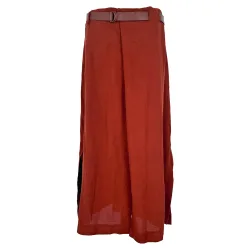 Women's Preloved Belted Midi Skirt in Rust Orange Wool in Burnt Orange Size: 8 - Burnt Orange - Size: 8