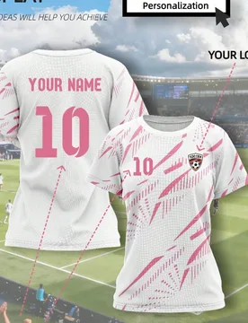 Camiseta de fútbol personalizada para mujer de manga corta, impresa con tu número y diseño, patrón blanco y rosa, regalo para Halloween, Acción d - Shein - FashionsVida