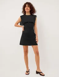 Cotton Rich Embroidered Mini Shift Dress Black female