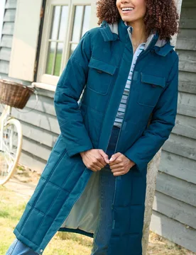 Women's Long Padded Hooded Coat in Jade Size: 26 - Jade - Size: 26 - Cotton Traders - FashionsVida