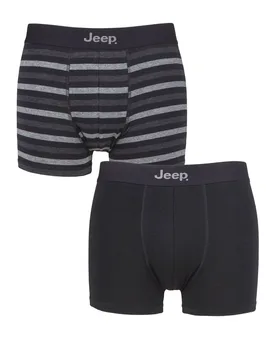 Mens 2 Pack Plain and Striped Fitted Trunks Black / Charcoal Extra Large - Black - Size: Extra Large - Jeep - FashionsVida