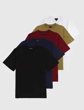 Herren 5er-Pack Basis T-Shirts In Regulärer Passform Größe Large - boohooMAN - FashionsVida