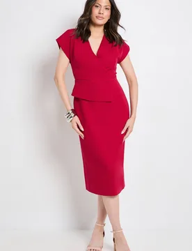 Women's Peplum Detail Crepe Pencil Dress in Wine Size: 16 - Wine - Size: 16 - Debenhams - FashionsVida