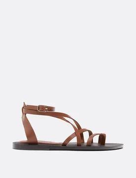 Flache Ledersandalen mit Riemchen BRAUN 37 - Stradivarius - FashionsVida