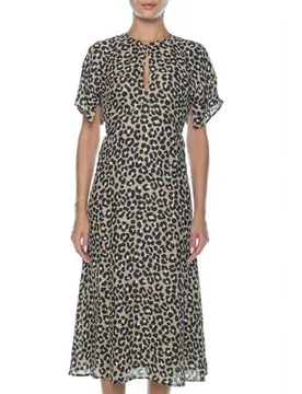 Womens Khaki Black Satin Cheetah Dress - Female - Beige - Small - Michael kors - FashionsVida