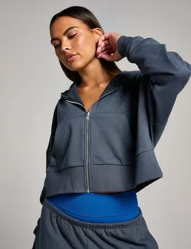 Sudadera corta con capucha y cremallera integral Tempo para mujer de MP - Medianoche - XS - MyProtein - FashionsVida