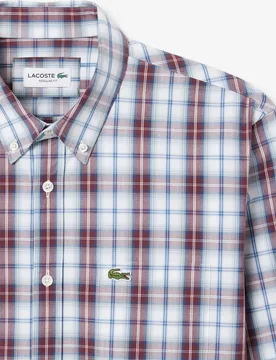 Camisa de hombre de corte regular de popelín con cuadros escoceses en de manga larga - Lacoste - FashionsVida