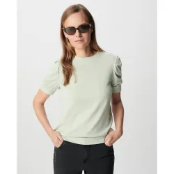 Camiseta de mujer brillante con mangas fruncidas