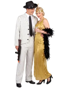 Er-Jahre-Paarkostüm Charleston weiss-schwarz-gold - BCI - FashionsVida