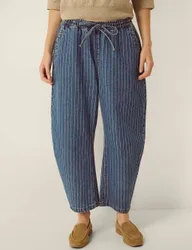 Stripe Drawstring Barrel Jeans Medium Blue Mix female