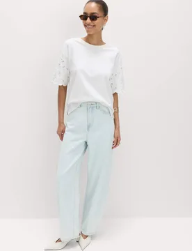 High Waisted Crease Front Barrel Jeans Bleached female - M&S - FashionsVida