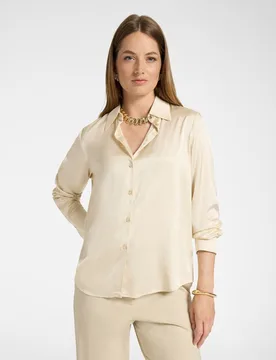 Camisa de mujer en raso de viscosa elástico ajuste regular cierre frontal con botones - Elena Miró - FashionsVida
