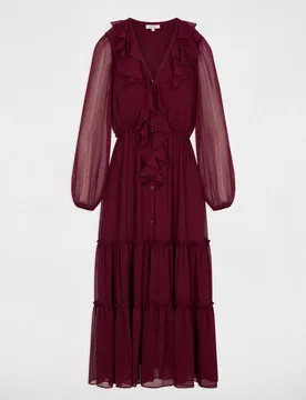 Vestido largo fluido con escote pico - Morgan - FashionsVida