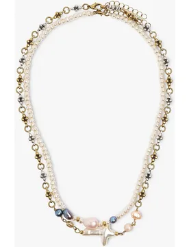 Collar corto doble con perlas y cuentas decorativas - Parfois - FashionsVida