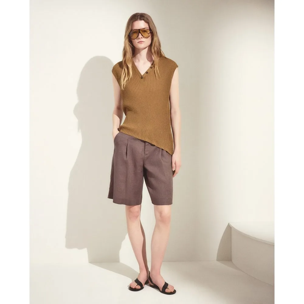 Bermuda lisa de mujer con pliegue de lino - Woman El Corte Inglés - FashionsVida