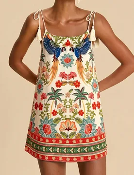 Vestido de mujer para vacaciones con estampado floral de moda y lazo para cubrir S - Shein - FashionsVida