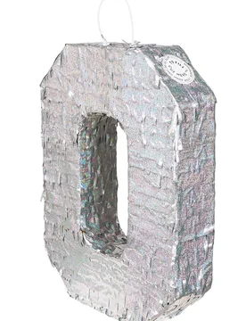 Silberne Hologramm Piñata Zahl 0, 40 x 28 x 8 cm für Partys - BOLAND BV - FashionsVida