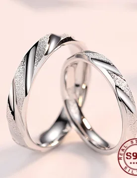 Pieza Anillo de boda de pareja 100% plata de ley 925, estilo minimalista con acanaladura y acabado mate, unisex, accesorio de compromiso, regalo de jo - Shein - FashionsVida