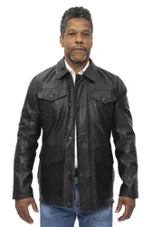 Mens Black Safari Jacket-Porto Nappa Leather - Size Medium