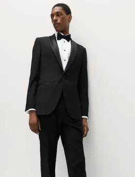 Slim Fit Shawl Collar Stretch Tuxedo Jacket Black male - M&S - FashionsVida