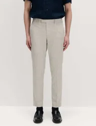 Relaxed Fit Textured Pleat Front Trousers Neutral male