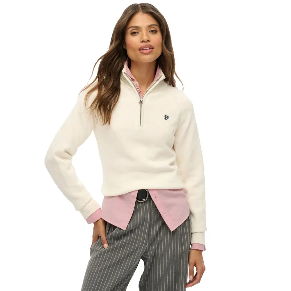 Felpa Con Mezza Zip Essentials Slim Knit Ecru S - Superdry - FashionsVida