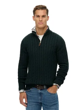 Pull à Demi-zip Cotton Classic Cable Eagle Green S - Superdry - FashionsVida