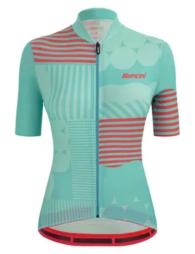 Maglia A Maniche Corte Giada Optic Acqua Blue - Santini - FashionsVida