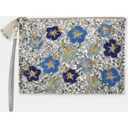 Pouch grande bordado a mano con lentejuelas y abalorios de