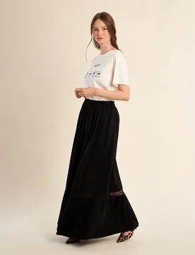 Falda larga con volante y detalle bordado - Molly Bracken - FashionsVida