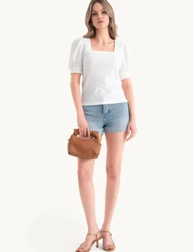 Womens Square Neck Top With A Balloon Sleeves - Off-White - Size Large - Hiccup - FashionsVida
