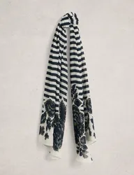 Cotton Blend Floral Scarf Navy Mix female
