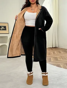 Chaqueta con capucha de forro polar con cremallera, de moda para otoño/invierno, talla grande 3XL - Shein - FashionsVida