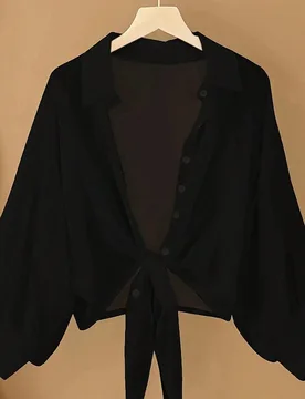 Nuevo cárdigan corto, ligero y transparente sin cuello con mangas estilo murciélago, camisa casual de color liso para mujer L - Shein - FashionsVida