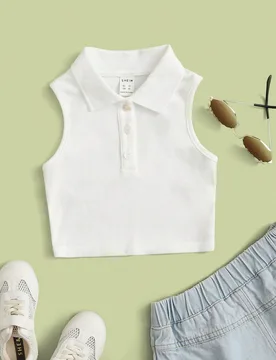 Blusa de cuello con botones de unicolor para niña 4Y - Shein - FashionsVida
