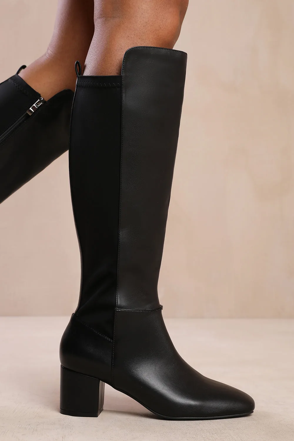 Womens 'Cherish' Block Heel Knee High Boots With Side Zip - Black - Size Uk 7 - Where's That From - FashionsVida