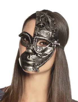 Steampunk-Halbmaske Roboter-Maske schwarzsilber - BOLAND BV - FashionsVida