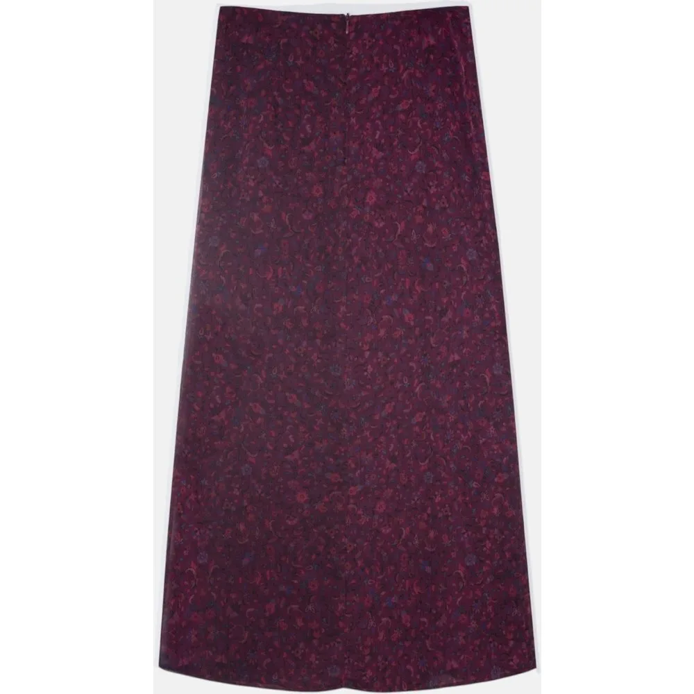 Falda midi drapeado central flores granate - Silbon - FashionsVida