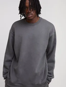 Mens Tall Basic Oversized Crew Neck Sweatshirt - Charcoal Cotton - Size Small - boohooMAN - FashionsVida